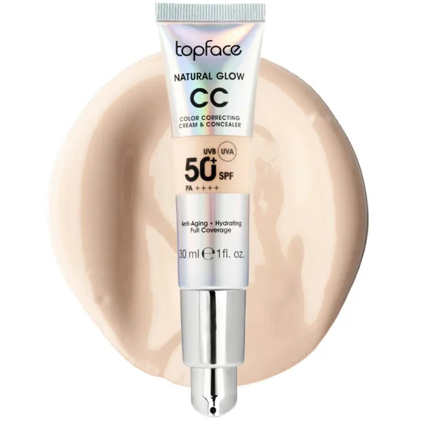 Base Líquida Topface Natural Glow CC Color Correcting Cream & Concealer - 50+ SPF PA++++ - 001 Cool Beige - 30ML