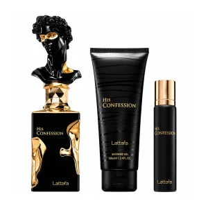 Kit Lattafa His Confession - Eau de Parfum - Masculino - 3 em 1 - 100ML + 12ML + 100ML