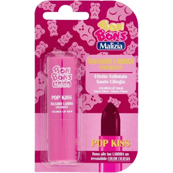 Bálsamo Labial Malizia Bon Bons Pop Kiss Colored Lip Balm - Cereja - 3.5mL