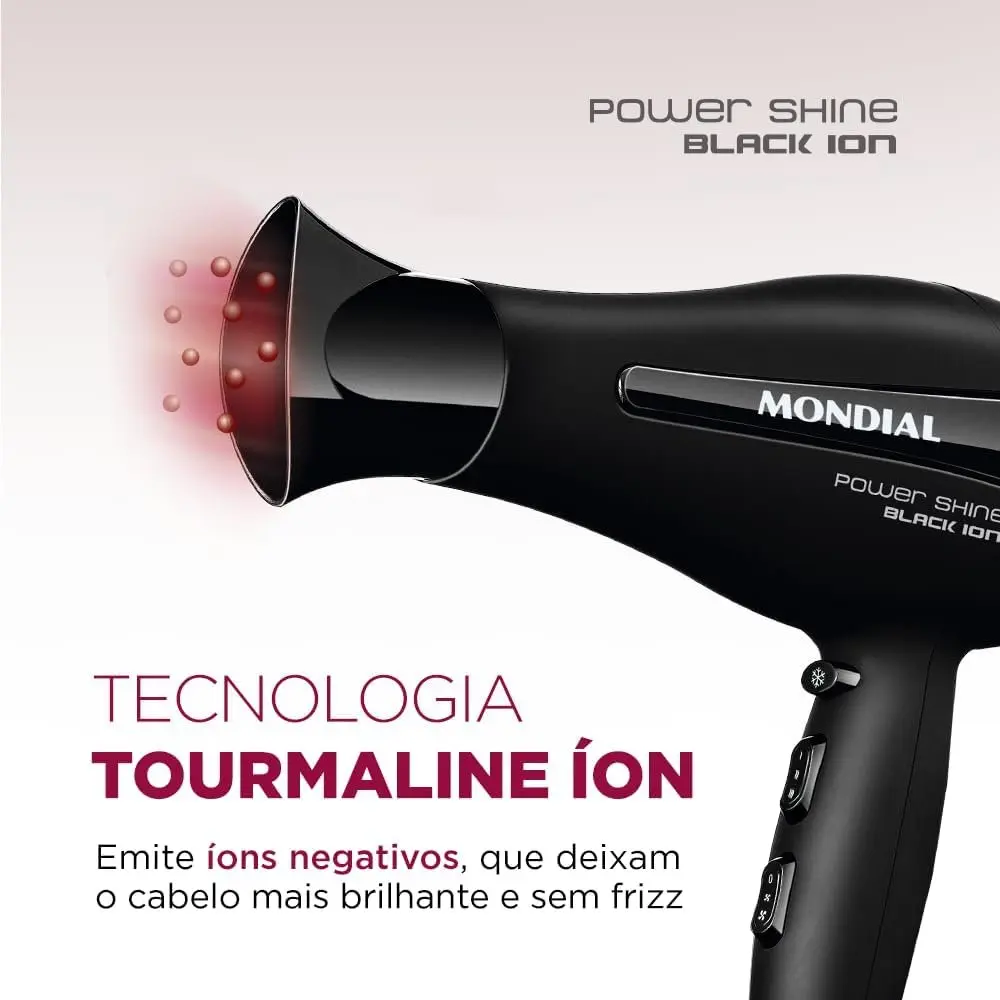 Secador de Cabelo Mondial Power Shine Black Íon SC-13 - 2000W