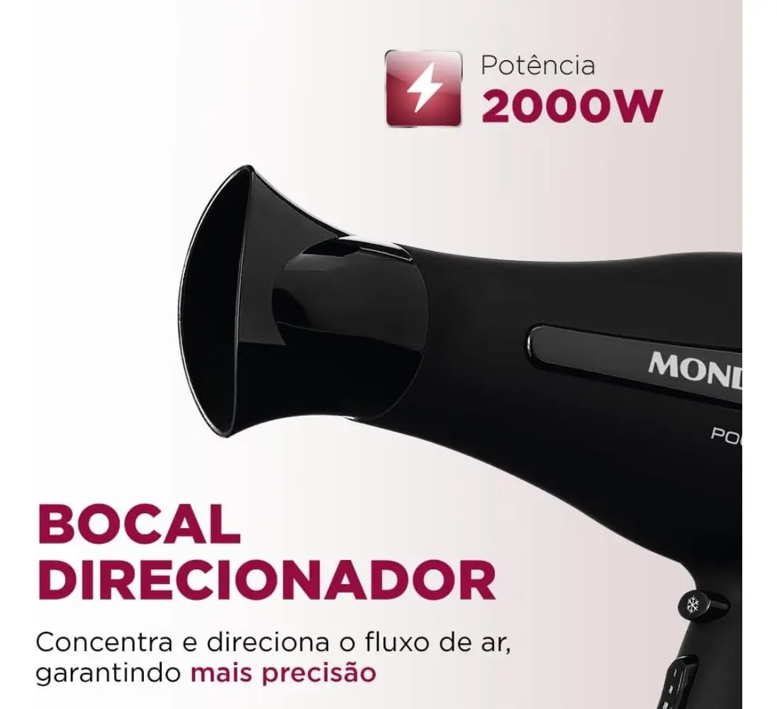 Secador de Cabelo Mondial Power Shine Black Íon SC-13 - 2000W