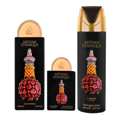 Kit Lattafa Pride Artisan Ethnique - 3 em 1 - Perfume EDP 100ML + Perfume EDP 20ML+ Desodorante 200ML