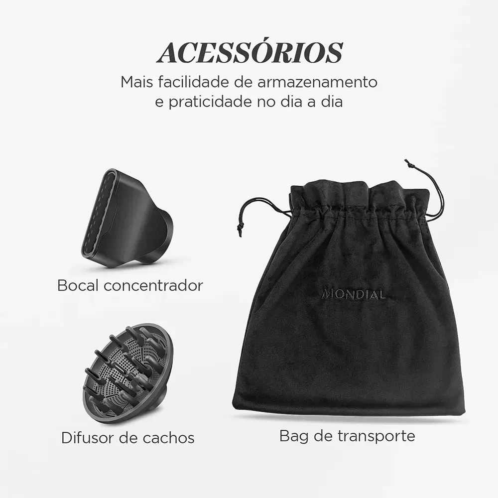 Secador de Cabelo Mondial SCP-JU-04-US Ultra Sonic Edição Limitada - 1600W  - Cinza
