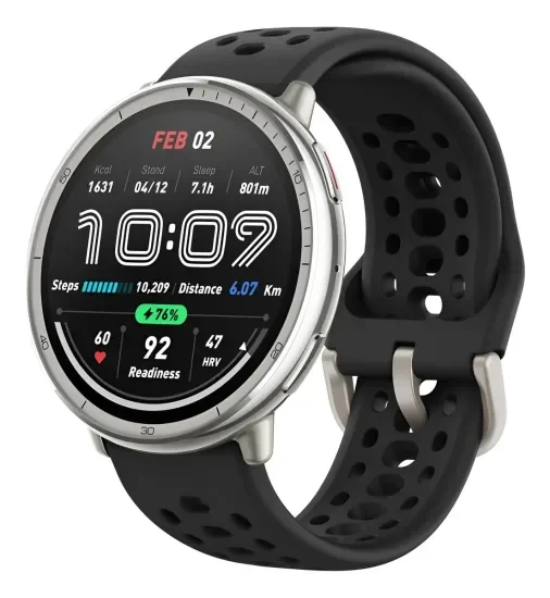 Relógio Smartwatch Amazfit Active 2 Amoled 1,32 Com Gps 5atm Caixa Prateado Pulseira Preto