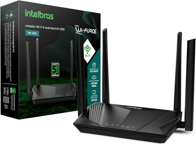 Roteador Wireless Intelbras W6-1500, 1200mbps, Dual Band, 3 Portas Lan, 4 Antenas, Preto