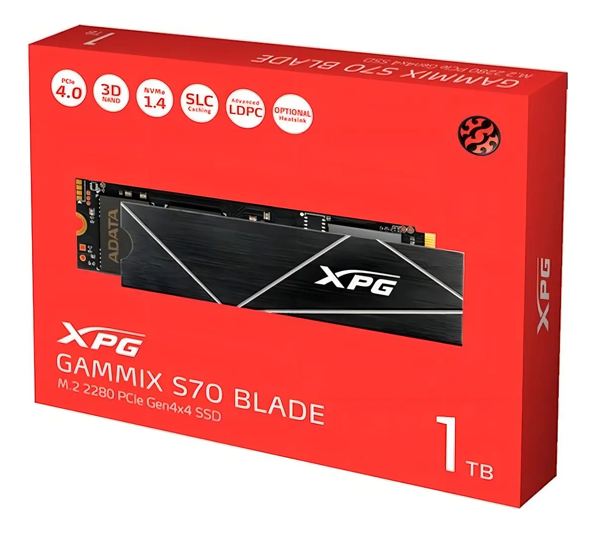 SSD m.2 2280 1TB NVMe PCIe Gen 4x4 Adata XPG GAMMIX S70 AGAMMIXS70B-1T-CS 3D NAND Leitura: 7400MB/s e Gravação: 5500MB/s