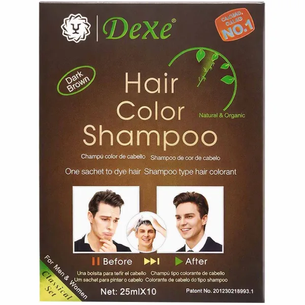 Kit Shampoo Colorante em Sachê Dexe Hair Color - 10 Unidades - 25ML - Dark Brown
