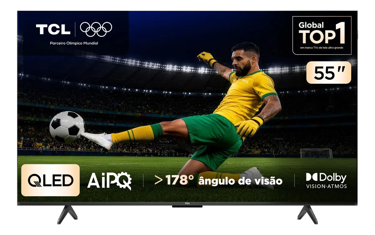 Smart TV TCL 55 Polegadas QLED 4K P7K WiFi Bluetooth Google TV HDR10+ Dolby Atmos Dolby Vision 55P7K