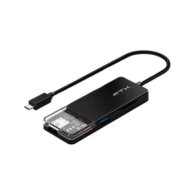 HUB FTX CT-HUBT4-PB - USB-C - USB/SD/USB-C/HDMI - Cinza