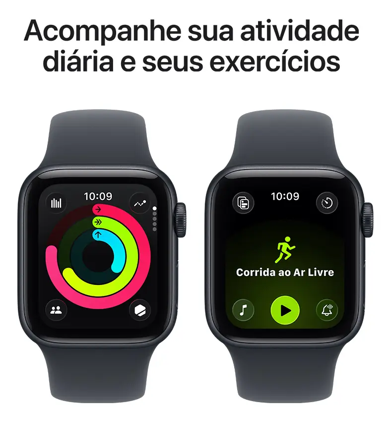 Apple Watch SE 3 GPS • Caixa meia-noite de alumínio – 40 mm • Pulseira esportiva meia-noite – P/M