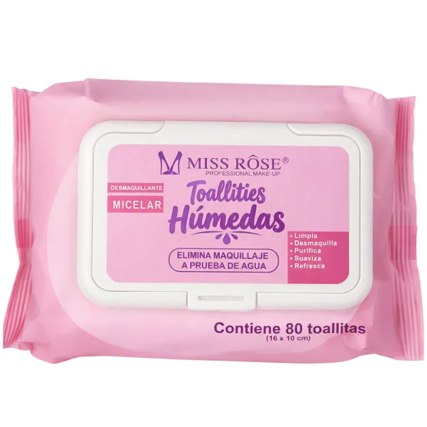 Lenço Umedecido Demaquilante Miss Rôse PY7505-014M2 - 80 Unidades - 245Gr