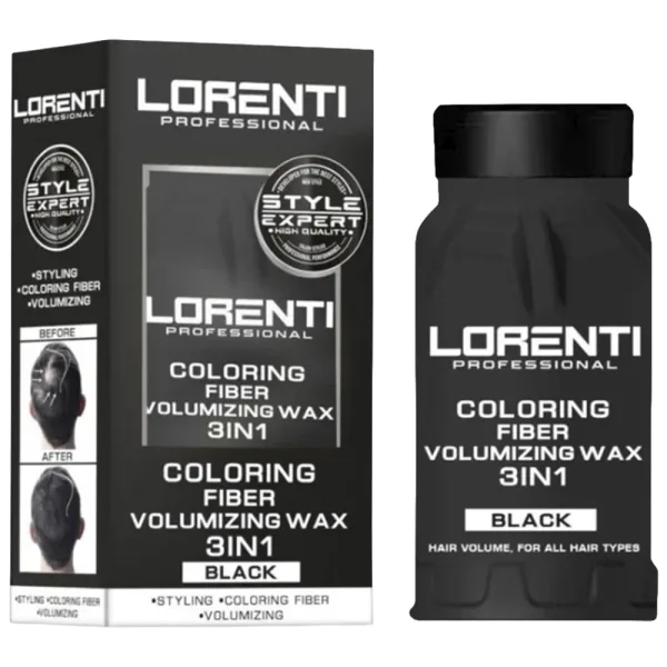 Fibras Capilares Lorenti Coloring Fiber Volumizing Wax - 3 em 1 - Black - 30Gr