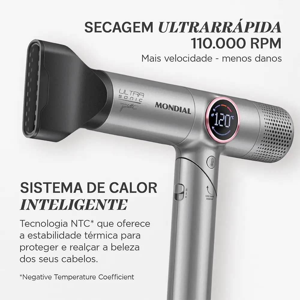 Secador de Cabelo Mondial SCP-JU-04-US Ultra Sonic Edição Limitada - 1600W  - Cinza