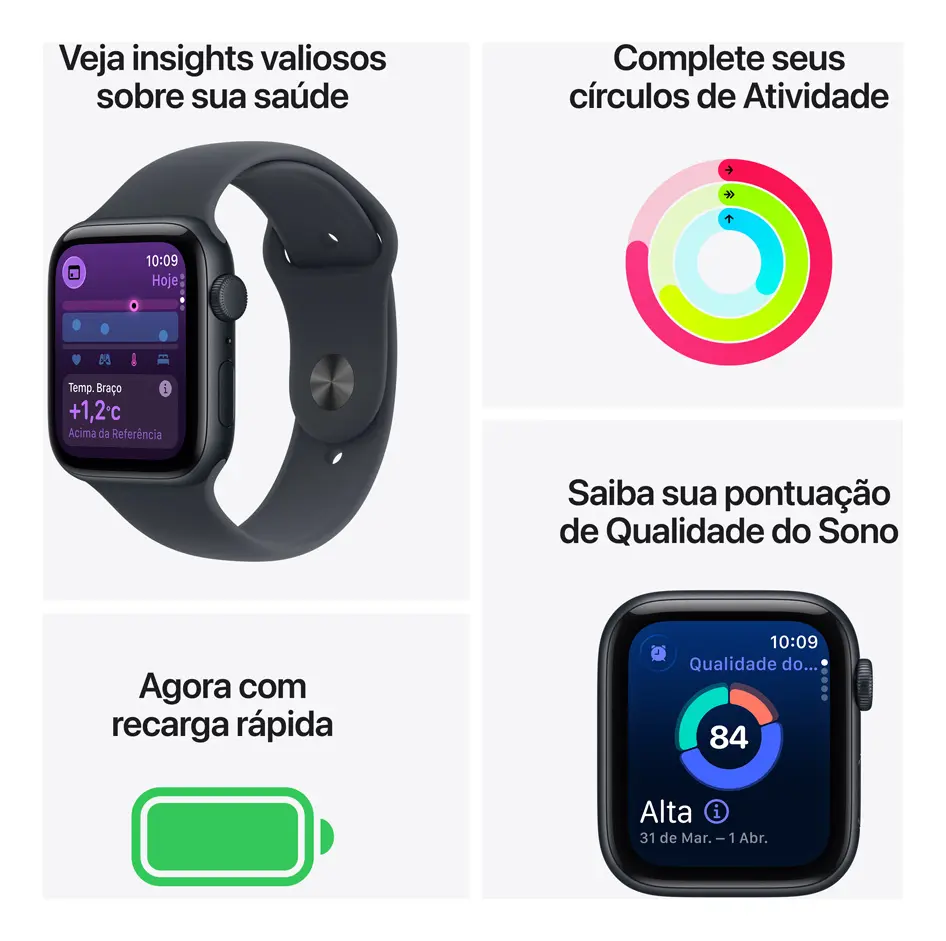 Apple Watch SE 3 GPS • Caixa meia-noite de alumínio – 40 mm • Pulseira esportiva meia-noite – P/M