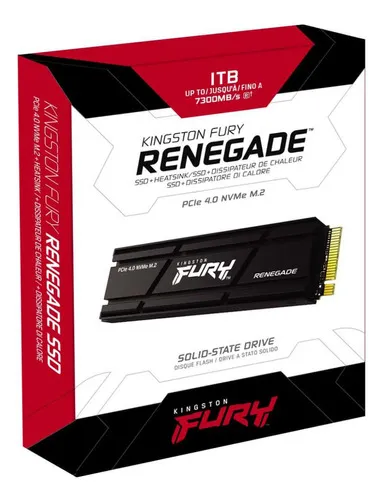 Ssd M.2 1tb Kingston NVMe PCIe 4x4 Com Dissipador Fury Renegade SFYRSK/1000G Velocidade de Leitura Até 7300mb/s Gravação Até 6000mb/s Interno Cor PretoSsd M.2 1tb Kingston NVMe PCI