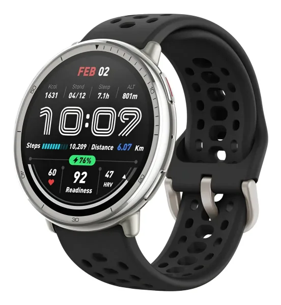 Relógio Smartwatch Amazfit Active 2 Amoled 1,32 Com Gps 5atm Caixa Prateado Pulseira Preto
