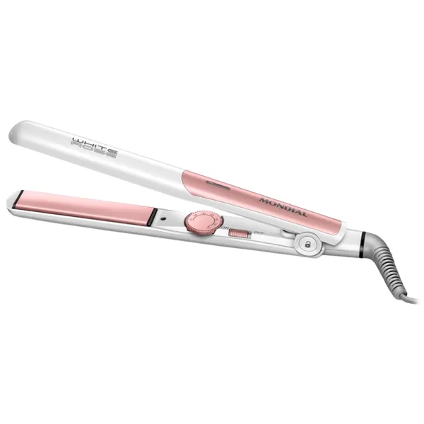 Prancha para Cabelo Mondial White Rose Line P-50 - 45W - Bivolt - Branco e Rosa