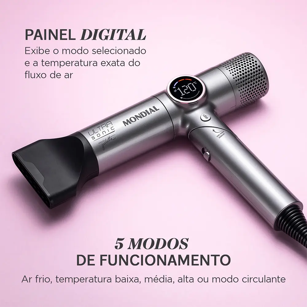 Secador de Cabelo Mondial SCP-JU-04-US Ultra Sonic Edição Limitada - 1600W  - Cinza