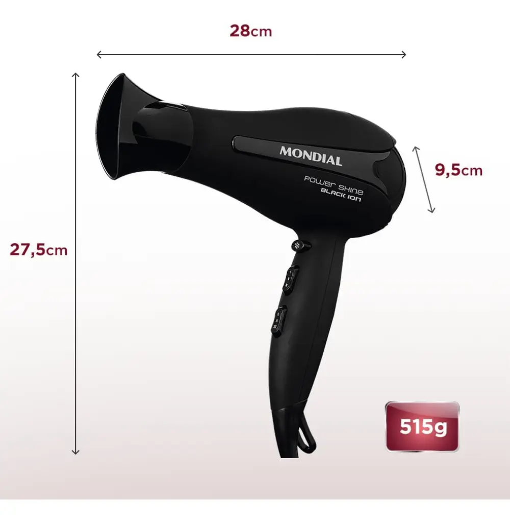 Secador de Cabelo Mondial Power Shine Black Íon SC-13 - 2000W
