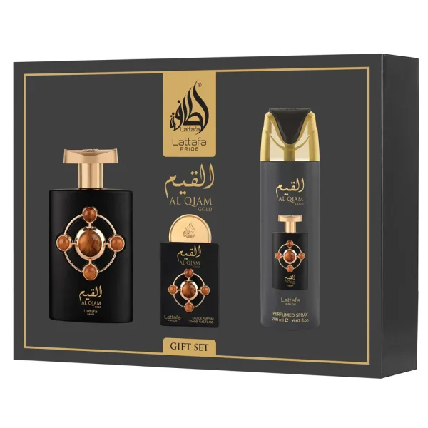 Kit Lattafa Al Qiam Gold Gift Set - Eau de Parfum - Unissex - 3 em 1 - 300ML + 200ML + 100ML