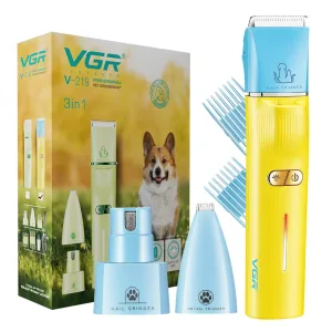 Aparador de Pelo VGR V-219 - Para Cachorro - Recarregável - Amarelo e Azul
