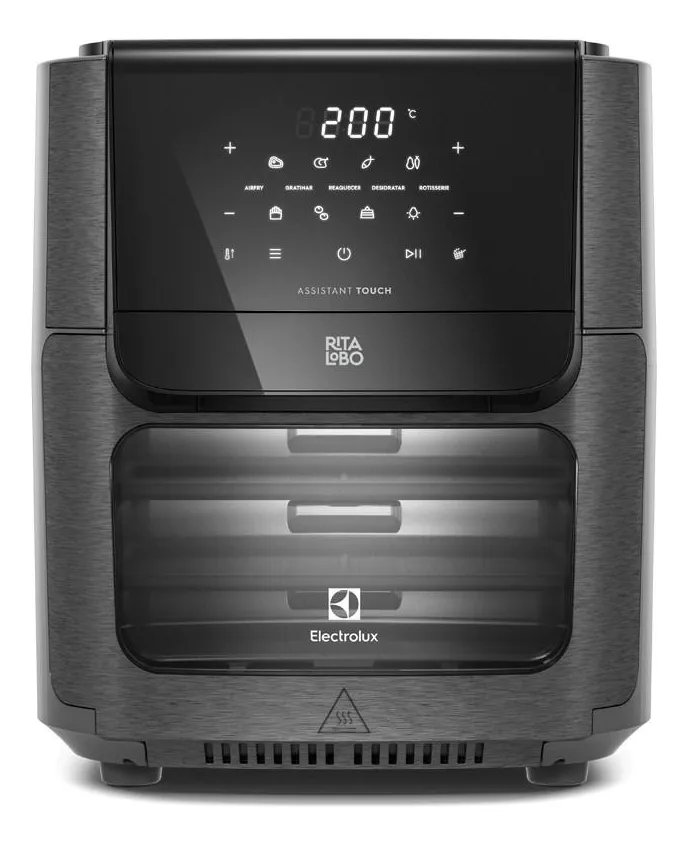 Air Fryer Forno 5 em 1 12L 1700W Digital Espeto Giratório 2 Bandejas Antiaderentes 10 funções 7 Receitas aviso sonoro Fritadeira Elétrica sem Óleo Forno Bancada Electrolux EAF90 Gr