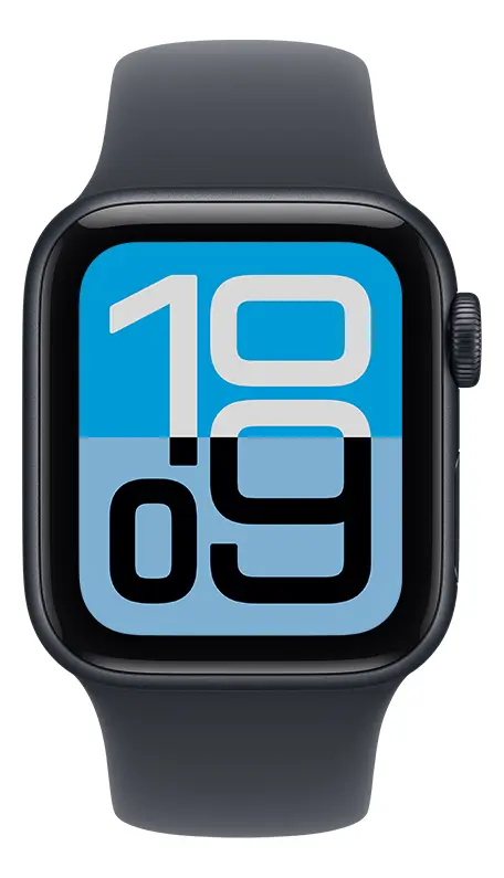 Apple Watch SE 3 GPS • Caixa meia-noite de alumínio – 40 mm • Pulseira esportiva meia-noite – P/M